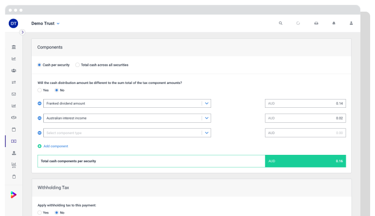 Screenshot of the distribution payments feature