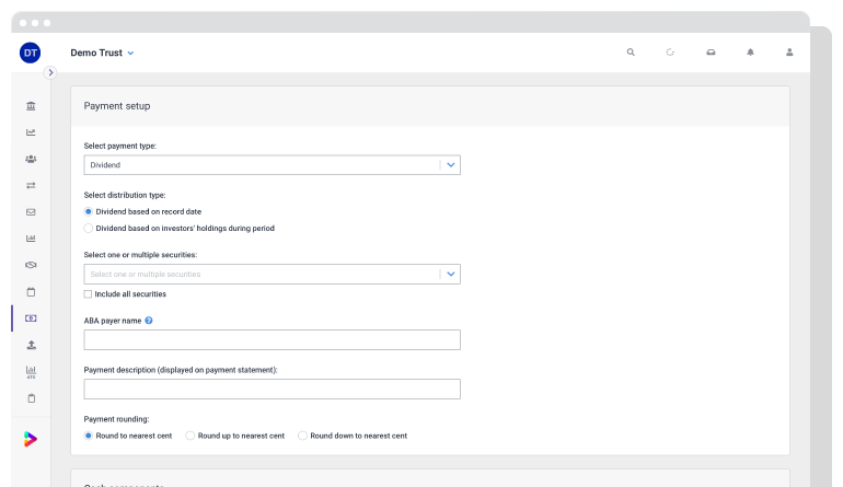 Screenshot of the Dividends payment feature