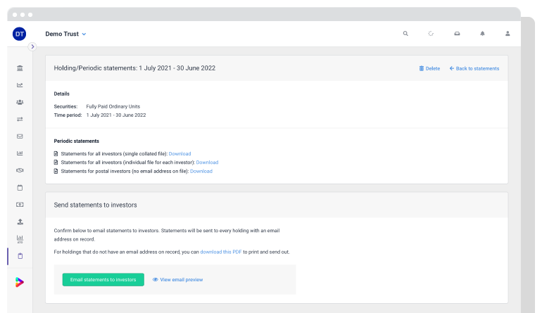 Screenshot of periodic statements feature